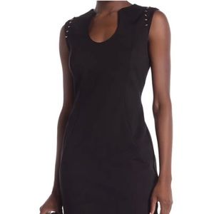 T Tahari Sleeveless Knee Length Dress Sheath Black Gold Beaded Size 8